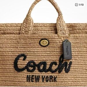 Coach Natural Woven Tote with Black Accents